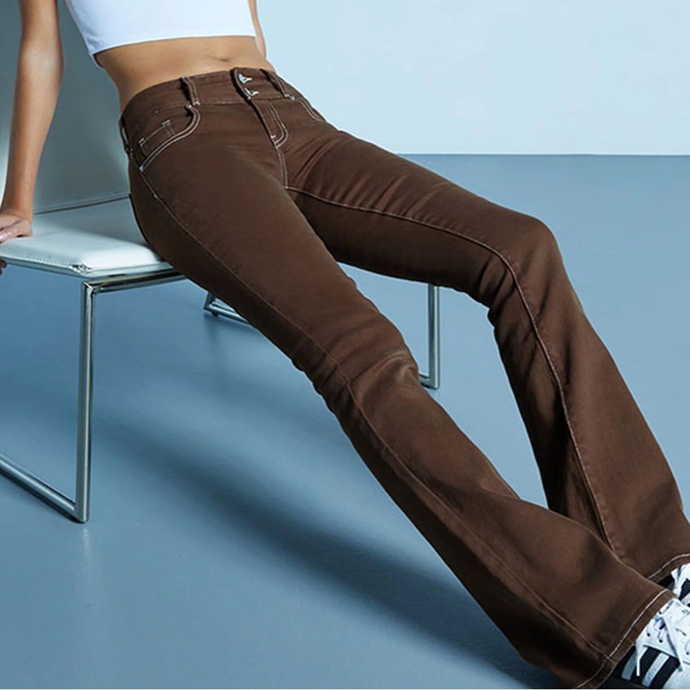 ROMWE Tiktok Trendy Brown Low Rise Bootcut Jeans